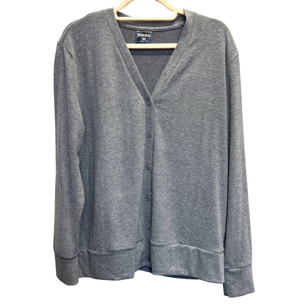 32 Degrees Heat Womens Gray Button-Front Cardigan Medium Polyester Blend